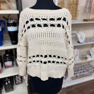 Zara Cream Open-Knit Women's Sweater